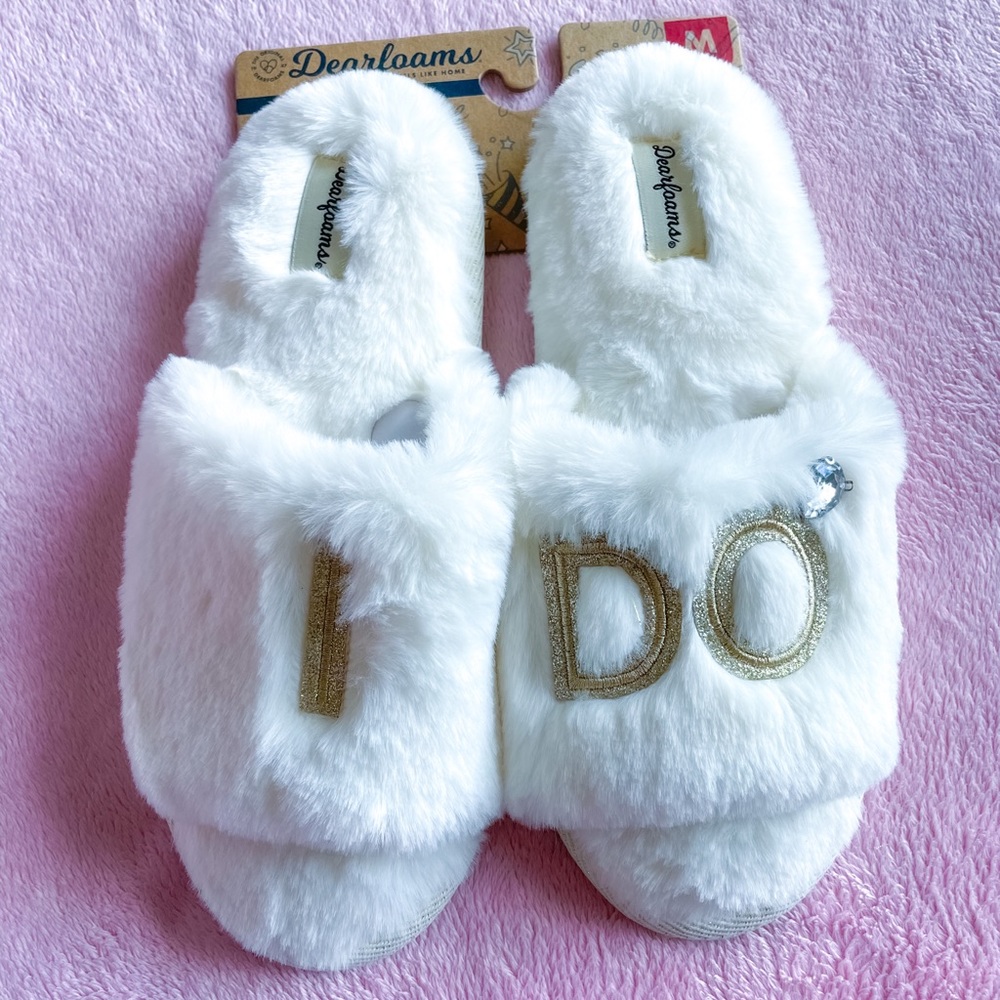 NWT DearFoams Wedding I Do Bride Slide Slippers